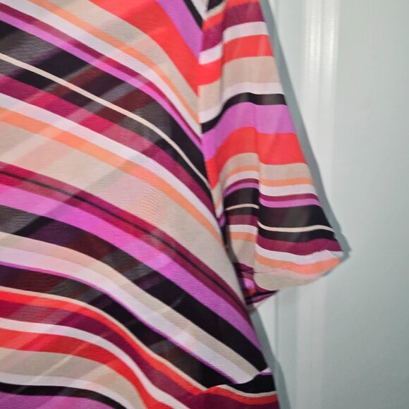 Dana Buchman Blouse Red Purple Black Tan Sheer Top Wrap Layered Size XL - Picture 5 of 6
